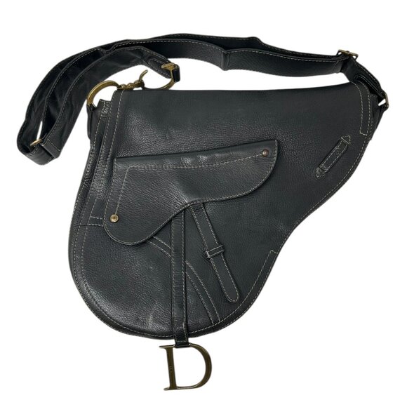 Christian Dior Vintage 2002 CD Logo Saddle Bag Baudrier Crossbody Black [105691] - Picture 5 of 16
